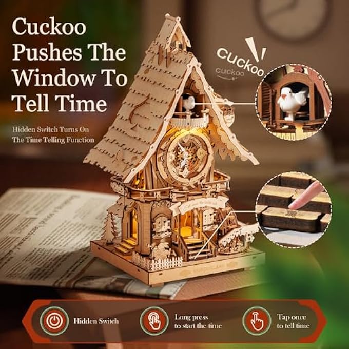 3D PUZZLE CUCKOO CLOCK FOR ADULTS,WOODEN PUZZLE MODEL KITS TO BUILD,WORKING CLOCK WITH CUCKOO SOUND,HOME DECOR CRAFT,GIFT FOR TEENS & ADULTS,LC901 (WOOD COLOR) - Image 4